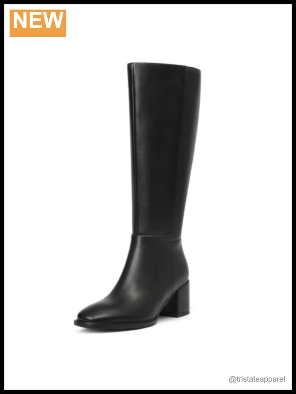 Knee High Boots Women Low Block Heel Round Toe Side Zipper Faux Leather